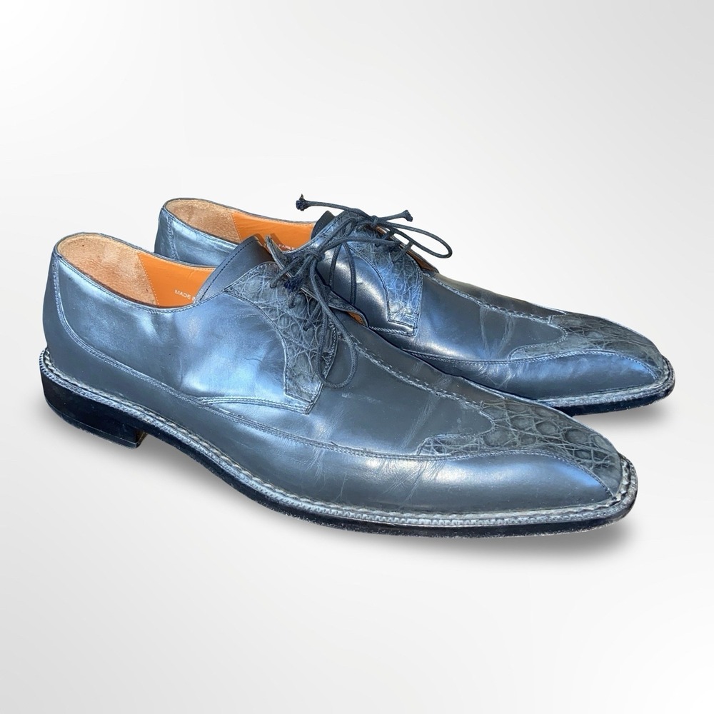 Elevée Farley Genuine Crocodile Derby Shoes Mens Size 12M Gray Spain